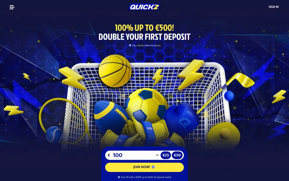 Sportsbonusen hos Quickz: 100 % opptil €500 på første innskudd