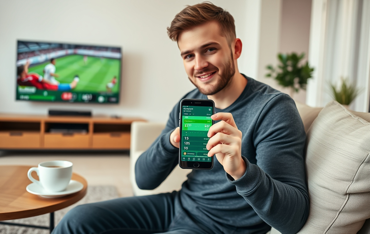 Norsk spiller sjekker odds på mobil i stuen