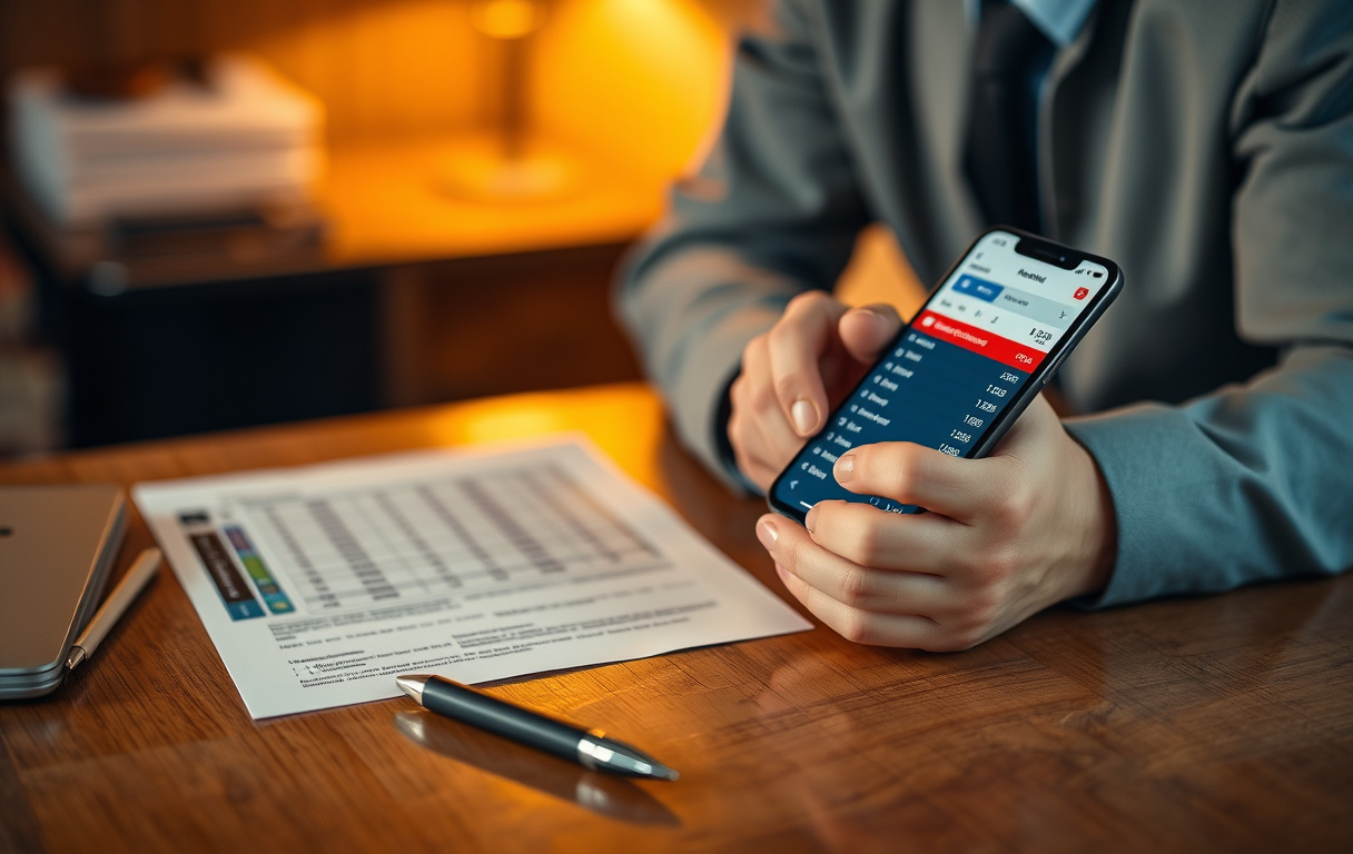 Norsk spiller som sjekker odds på mobil med skatteskjema på bordet